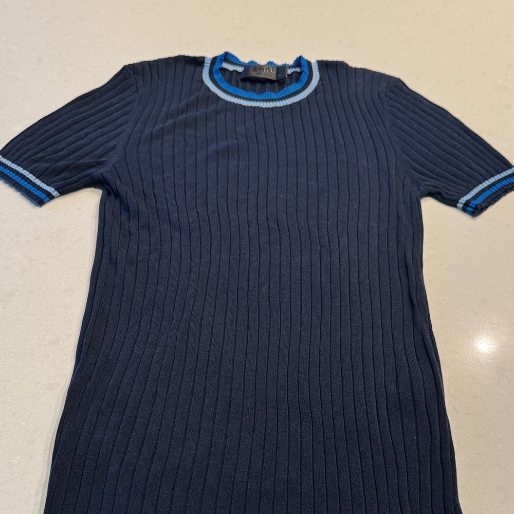 G/FORE Midnight Blue Ribbed Crew Neck Sweater golf